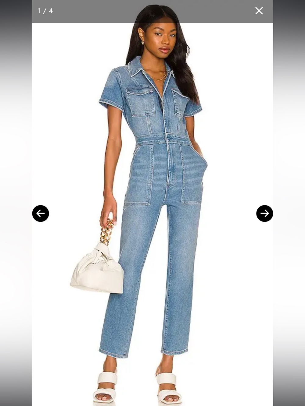 NWT Fit For Success Good American Light Blue Denim Short-Sleeve Jumpsuit